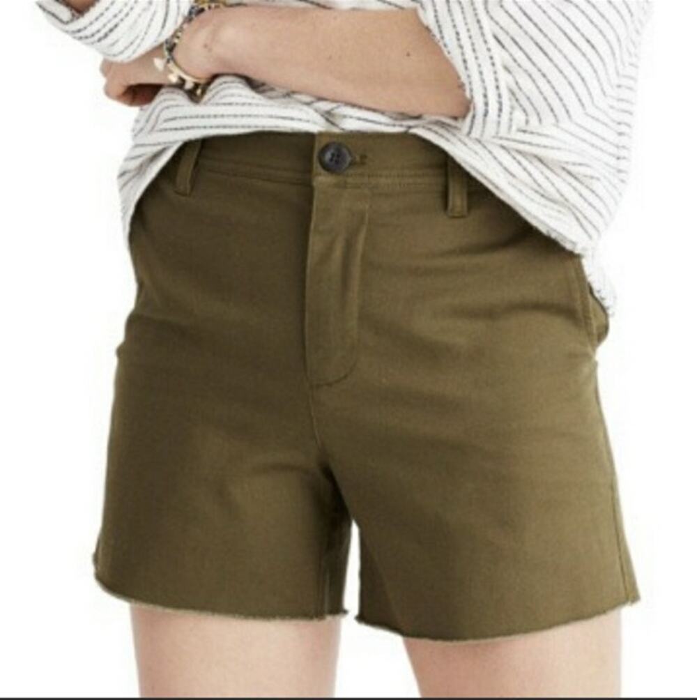 Madewell Olive Green Cotton Blend High Rise Raw Hem Classic Preppy Shorts 28